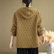 Buddha Stones Retro Rhombic Pattern Women's Acrylic Hooded Jacket With Pockets - image 6