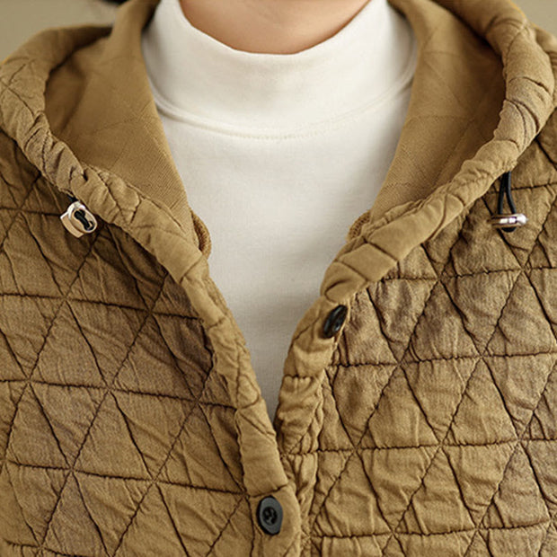 Buddha Stones Retro Rhombic Pattern Women's Acrylic Hooded Jacket With Pockets - image 7