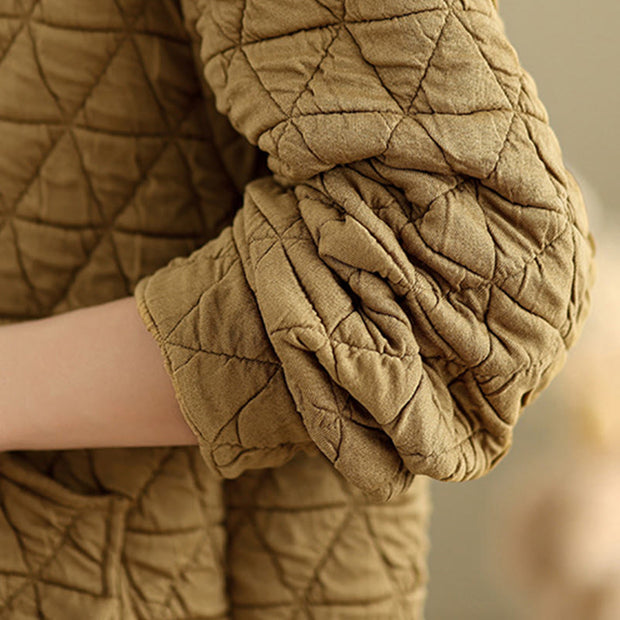 Buddha Stones Retro Rhombic Pattern Women's Acrylic Hooded Jacket With Pockets - image 8