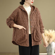 Buddha Stones Retro Rhombic Pattern Women's Acrylic Hooded Jacket With Pockets - image 14