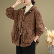 Buddha Stones Retro Rhombic Pattern Women's Acrylic Hooded Jacket With Pockets - IndianRed - US14，UK/AU18，EU46 (2XL) - image 12