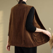 Buddha Stones Sleeveless Buttons Women's Cotton Vest Corduroy Waistcoat With Pockets - image 16