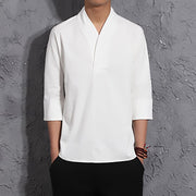 Buddha Stones Casual V-Neck Three Quarter Sleeve Shirt Cotton Men Clothing - White - US/UK/AU46，EU56 (5XL) - image 2