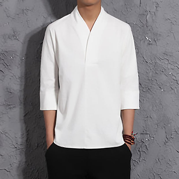 Buddha Stones Casual V-Neck Three Quarter Sleeve Shirt Cotton Men Clothing - White - US/UK/AU46，EU56 (5XL) - image 2