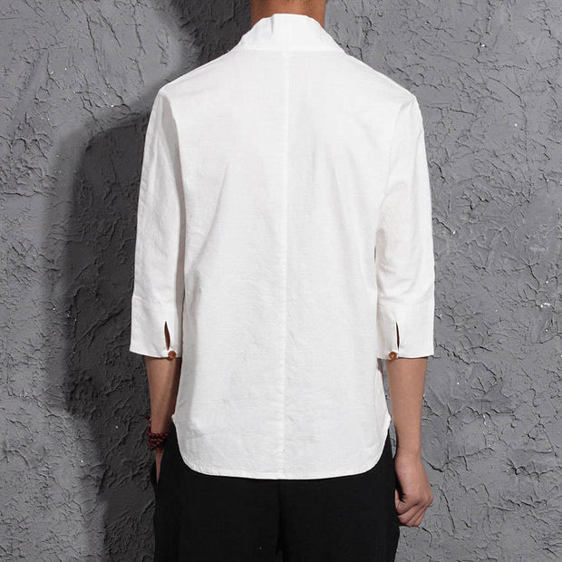 Buddha Stones Casual V-Neck Three Quarter Sleeve Shirt Cotton Men Clothing - image 3