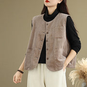 Buddha Stones Corduroy Buttons Women's Cotton Vest Waistcoat With Pockets - image 2