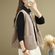 Buddha Stones Corduroy Buttons Women's Cotton Vest Waistcoat With Pockets - image 5