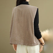 Buddha Stones Corduroy Buttons Women's Cotton Vest Waistcoat With Pockets - image 7