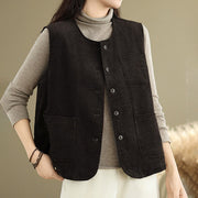 Buddha Stones Corduroy Buttons Women's Cotton Vest Waistcoat With Pockets - SaddleBrown - US8-10，UK/AU12-14，EU40-42 (2XL) - image 8