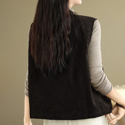 Buddha Stones Corduroy Buttons Women's Cotton Vest Waistcoat With Pockets - image 15