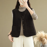 Buddha Stones Corduroy Buttons Women's Cotton Vest Waistcoat With Pockets - image 13