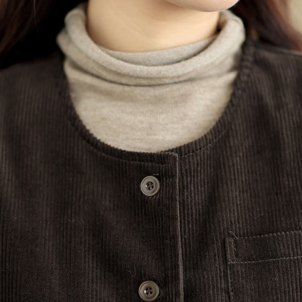 Buddha Stones Corduroy Buttons Women's Cotton Vest Waistcoat With Pockets - image 17