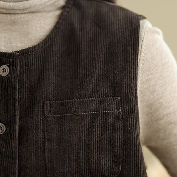 Buddha Stones Corduroy Buttons Women's Cotton Vest Waistcoat With Pockets - image 16