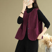 Buddha Stones Corduroy Buttons Women's Cotton Vest Waistcoat With Pockets - image 20