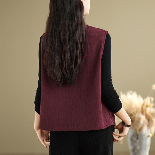 Buddha Stones Corduroy Buttons Women's Cotton Vest Waistcoat With Pockets - image 24
