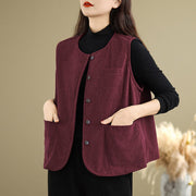 Buddha Stones Corduroy Buttons Women's Cotton Vest Waistcoat With Pockets - image 23