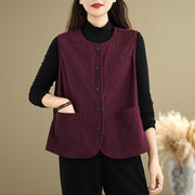 Buddha Stones Corduroy Buttons Women's Cotton Vest Waistcoat With Pockets - IndianRed - US8-10，UK/AU12-14，EU40-42 (2XL) - image 19