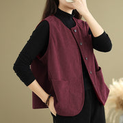 Buddha Stones Corduroy Buttons Women's Cotton Vest Waistcoat With Pockets - image 25