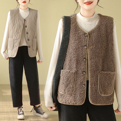 Buddha Stones Double-sided Style Women's Viscose Fiber Vest Waistcoat With Pockets - BurlyWood - US12，UK/AU16，EU44 (2XL) - image 1