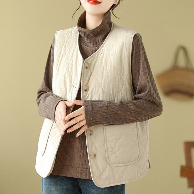 Buddha Stones Double-sided Style Women's Viscose Fiber Vest Waistcoat With Pockets - Cornsilk - US12，UK/AU16，EU44 (2XL) - image 11