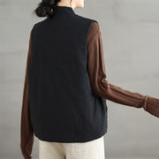 Buddha Stones Plain Lace-up Women's Cotton Vest Waistcoat With Pockets - image 3