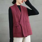 Buddha Stones Plain Lace-up Women's Cotton Vest Waistcoat With Pockets - image 10
