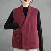 Buddha Stones Plain Lace-up Women's Cotton Vest Waistcoat With Pockets - image 11