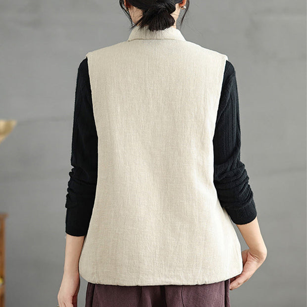 Buddha Stones Plain Lace-up Women's Cotton Vest Waistcoat With Pockets - image 21