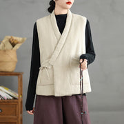 Buddha Stones Plain Lace-up Women's Cotton Vest Waistcoat With Pockets - image 19