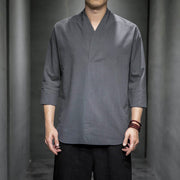Buddha Stones Casual V-Neck Three Quarter Sleeve Shirt Cotton Men Clothing - Gray - US/UK/AU46，EU56 (5XL) - image 5