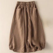 Buddha Stones Summer Solid Button Elastic Waist 7-8 Length Women's Skirt With Pockets - image 3