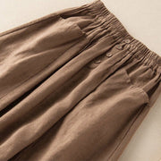 Buddha Stones Summer Solid Button Elastic Waist 7-8 Length Women's Skirt With Pockets - image 2