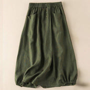 Buddha Stones Summer Solid Button Elastic Waist 7-8 Length Women's Skirt With Pockets - DarkOliveGreen - US16，UK/AU20，EU48 (5XL) - image 5