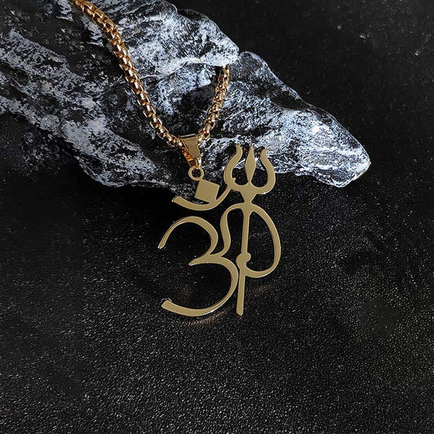 Buddha Stones Trident OM Symbol Stainless Steel Connection Necklace Pendant - image 2
