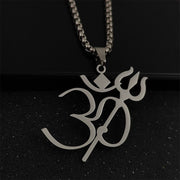 Buddha Stones Trident OM Symbol Stainless Steel Connection Necklace Pendant - Silver - image 3