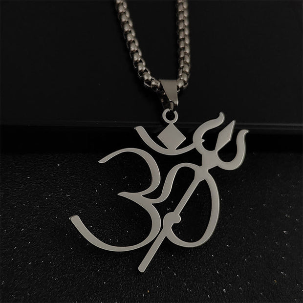 Buddha Stones Trident OM Symbol Stainless Steel Connection Necklace Pendant - Silver - image 3