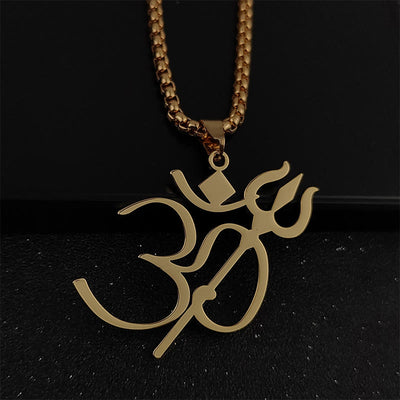 Buddha Stones Trident OM Symbol Stainless Steel Connection Necklace Pendant - Golde - image 1