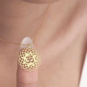 Buddha Stones Hollow Lotus Design Om Symbol Stainless Steel Connection Necklace Pendant - image 2