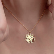 Buddha Stones Hollow Lotus Design Om Symbol Stainless Steel Connection Necklace Pendant - image 3