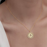 Buddha Stones Hollow Lotus Design Om Symbol Stainless Steel Connection Necklace Pendant - image 5