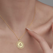 Buddha Stones Hollow Lotus Design Om Symbol Stainless Steel Connection Necklace Pendant - image 4