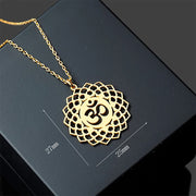 Buddha Stones Hollow Lotus Design Om Symbol Stainless Steel Connection Necklace Pendant - image 7