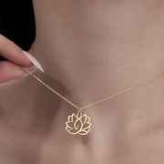 Buddha Stones Hollow Lotus Design Stainless Steel Enlightenment Necklace Pendant - image 6