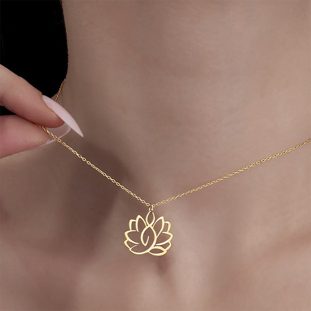 Buddha Stones Hollow Lotus Design Stainless Steel Enlightenment Necklace Pendant - image 6