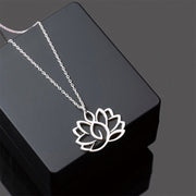 Buddha Stones Hollow Lotus Design Stainless Steel Enlightenment Necklace Pendant - Silver - image 1