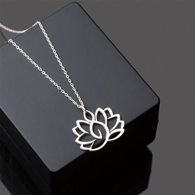 Buddha Stones Hollow Lotus Design Stainless Steel Enlightenment Necklace Pendant - Silver - image 1