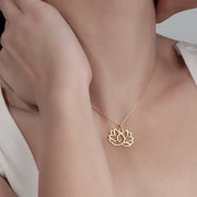 Buddha Stones Hollow Lotus Design Stainless Steel Enlightenment Necklace Pendant - image 9