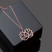 Buddha Stones Hollow Lotus Design Stainless Steel Enlightenment Necklace Pendant - Rose Gold - image 12