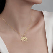 Buddha Stones Hollow Lotus Design Stainless Steel Enlightenment Necklace Pendant - image 10