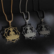 Buddha Stones Vintage Lotus Sitting Buddha Design Stainless Steel Enlightenment Necklace Pendant - image 14